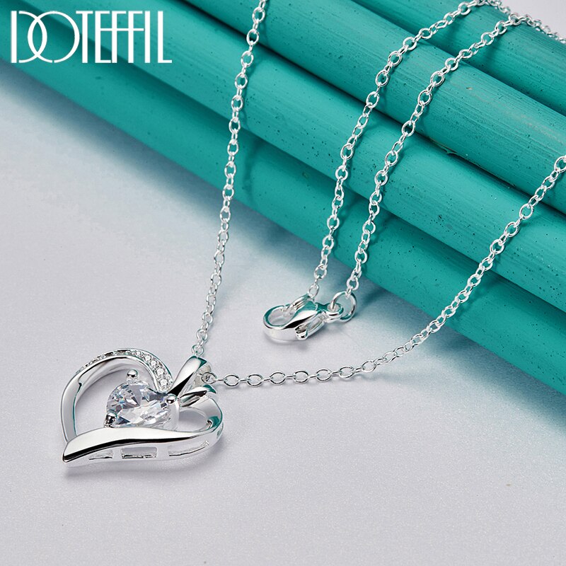 DOTEFFIL-collar con colgante de corazón de circón AAA para mujer, de Plata de Ley 925, cadena de 16-30 pulgadas, joyería de compromiso de boda