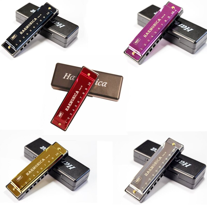 5PCS Harmonica 10 Holes 20 Tunes Mouth Organ Blues Deluxe Harmonica, Key of C Major for Beginner, Adults, Kids , with Case