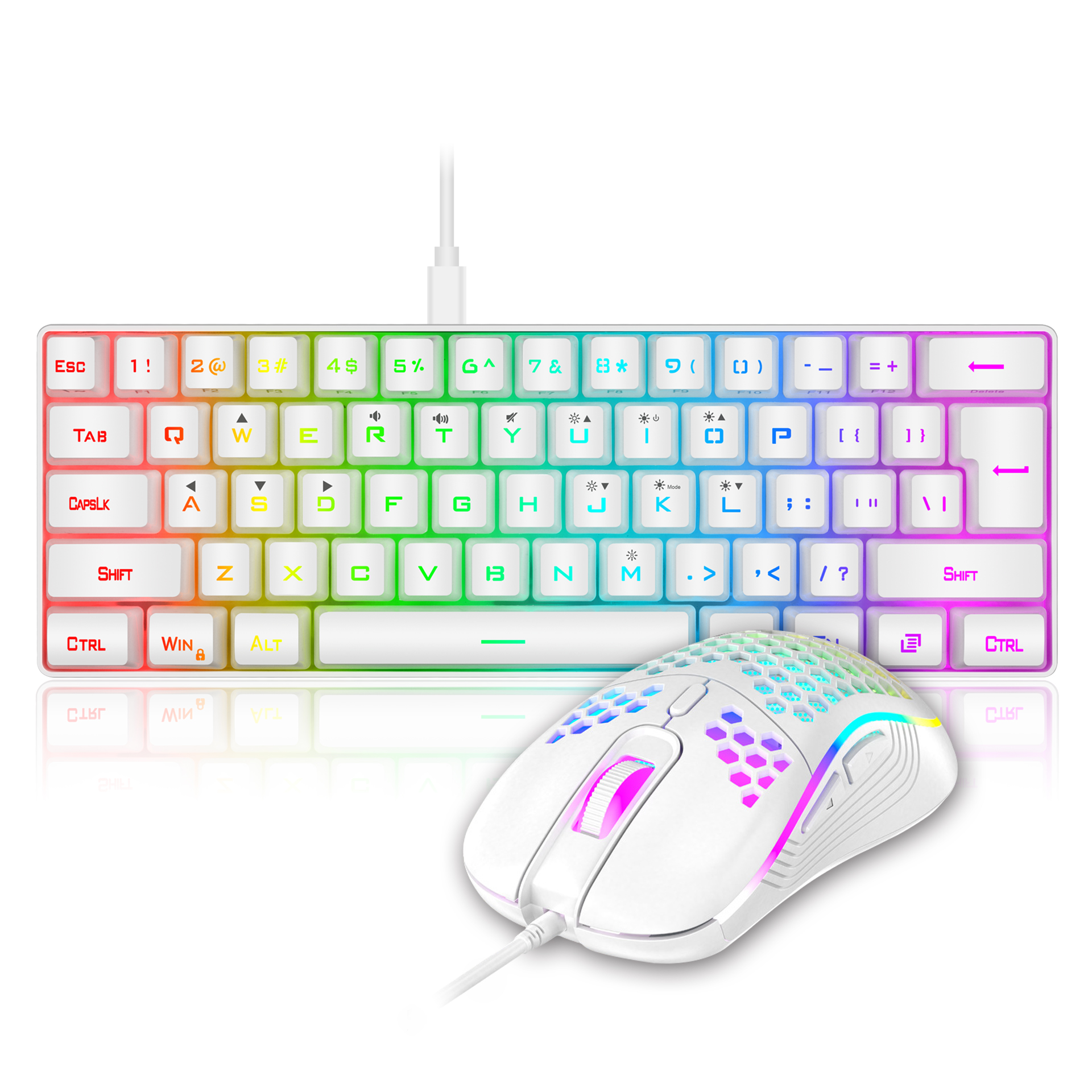 Ensemble clavier et souris de jeu RedThunder 60%, Mini-clavier Ultra-Compact, rétroéclairé rvb, 7200DPI, pour PC et Mac Gamer: White