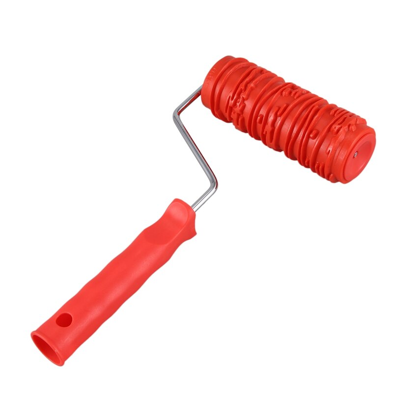 AYHF-6 Inch Painting Roller with Handle Rubber Wood Pattern Graining Knurling Tool for Wall Decoration Red