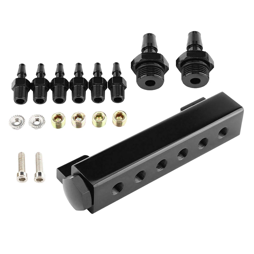 Aluminum Alloy 6 Port 1/8 NPT Vacuum Manifold Kits - Anodized BLACK