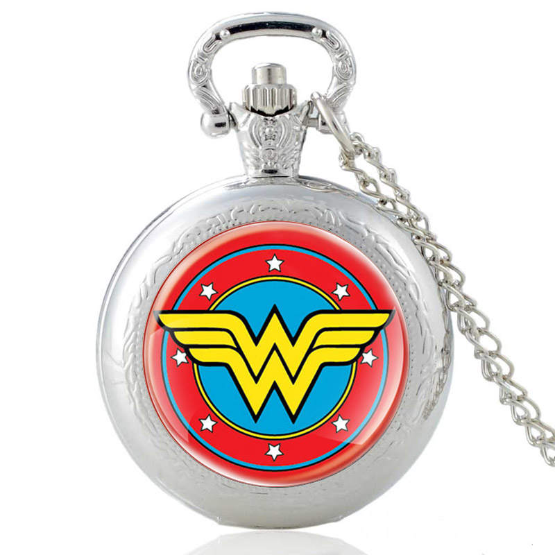 Zwarte Klassieke Wonder Meisje Glas Cabochon Quartz Zakhorloge Antieke Mannen Vrouwen Hanger Ketting Horloges: Silver