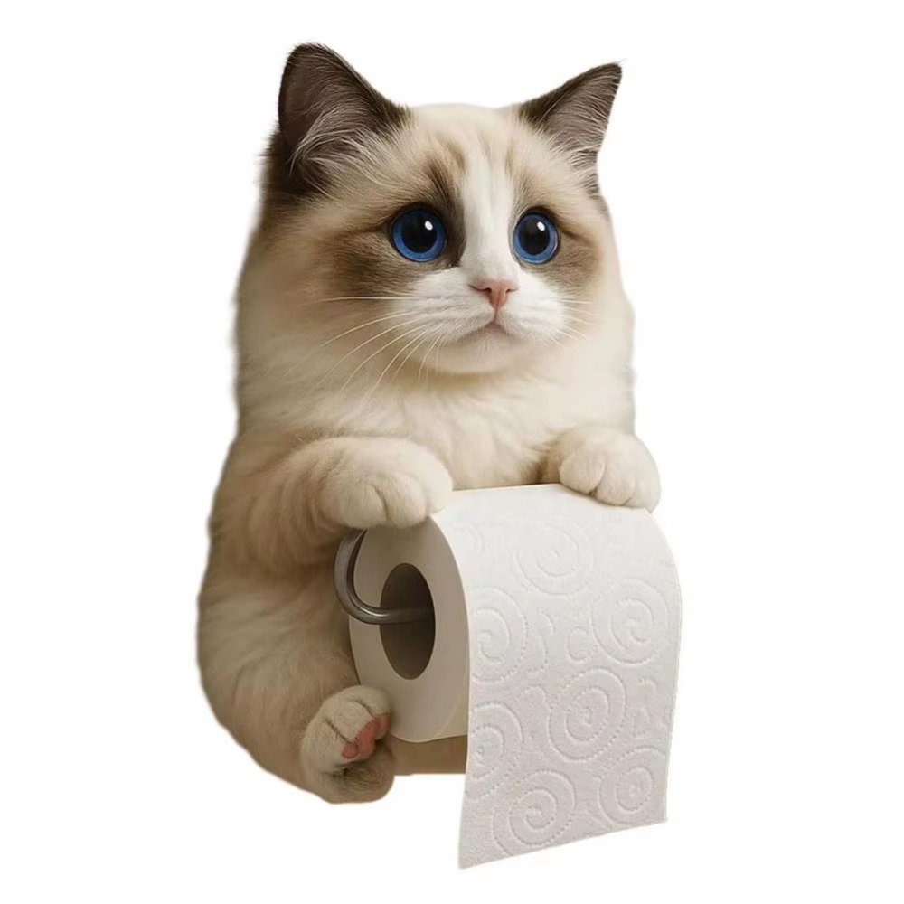 Soporte de papel higiénico 3D con forma de gato, instalación sencilla, portarrollos realista montado en la pared, multifuncional, ahorro de espacio: Caqui oscuro