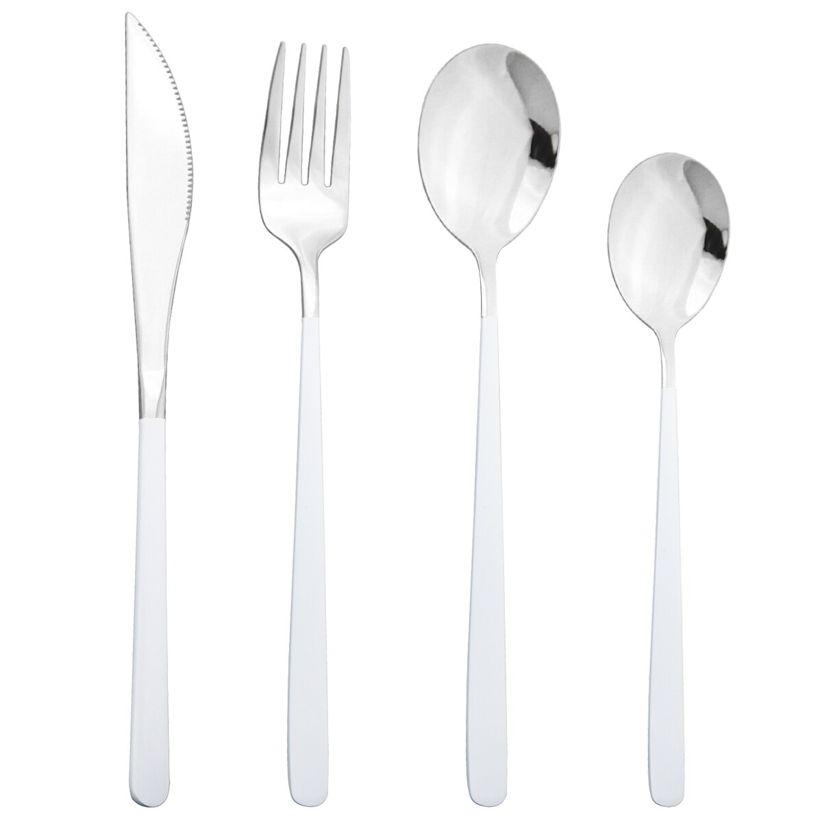 4 -delige paarsgouden serviesset, 18/10 roestvrijstalen besteksets, mes, vork, dessertlepels, bestekset, keukenserviesset: Wit zilver