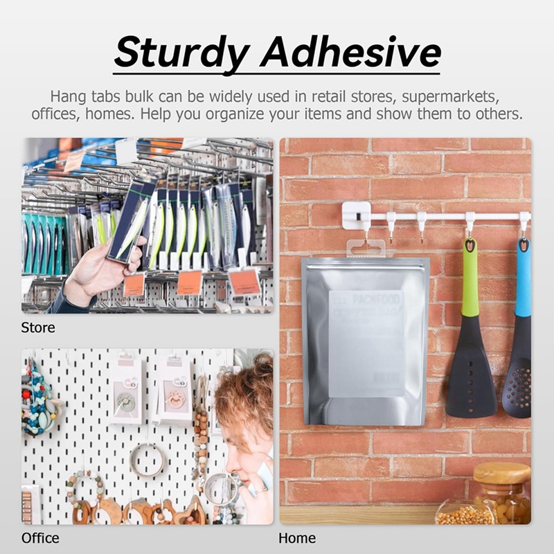 Clear Sticky Pendurado Tabs, Etiquetas de suspensão plásticas autoadesivas, Slot Hole, durável, fácil de usar, 4,5x3,5 cm, 200 pcs