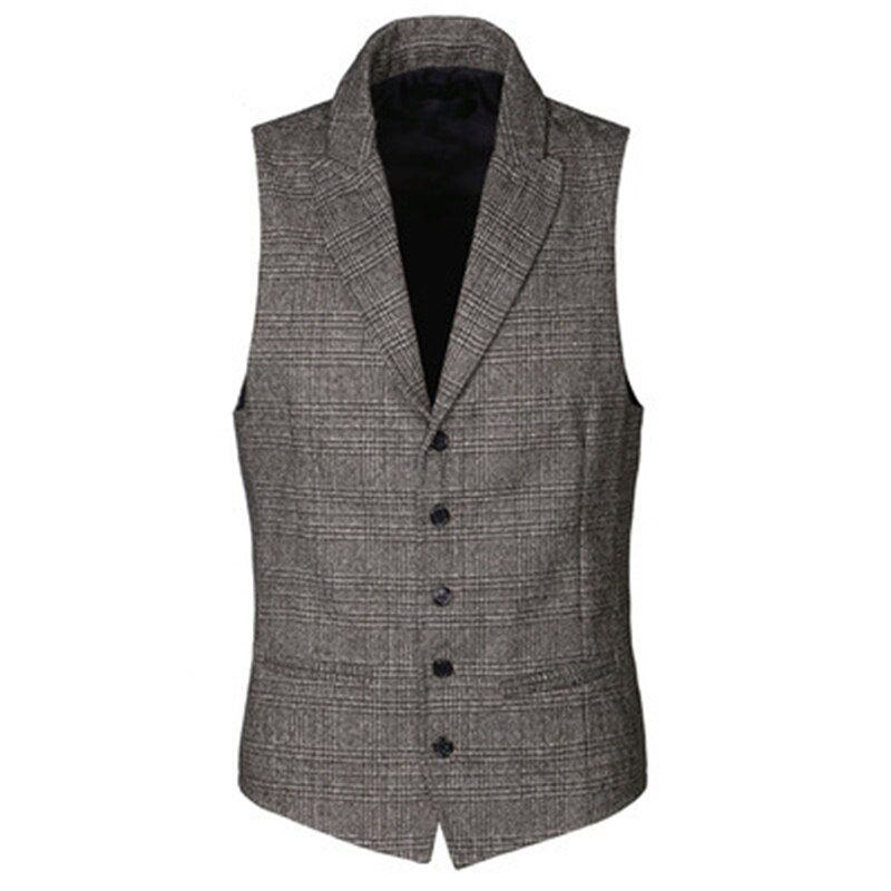 British Style Mens Tweed Waistcoat Gray Check Gentleman Vest Men's Slim Fit Vests Dress Wear: Khaki / XXL