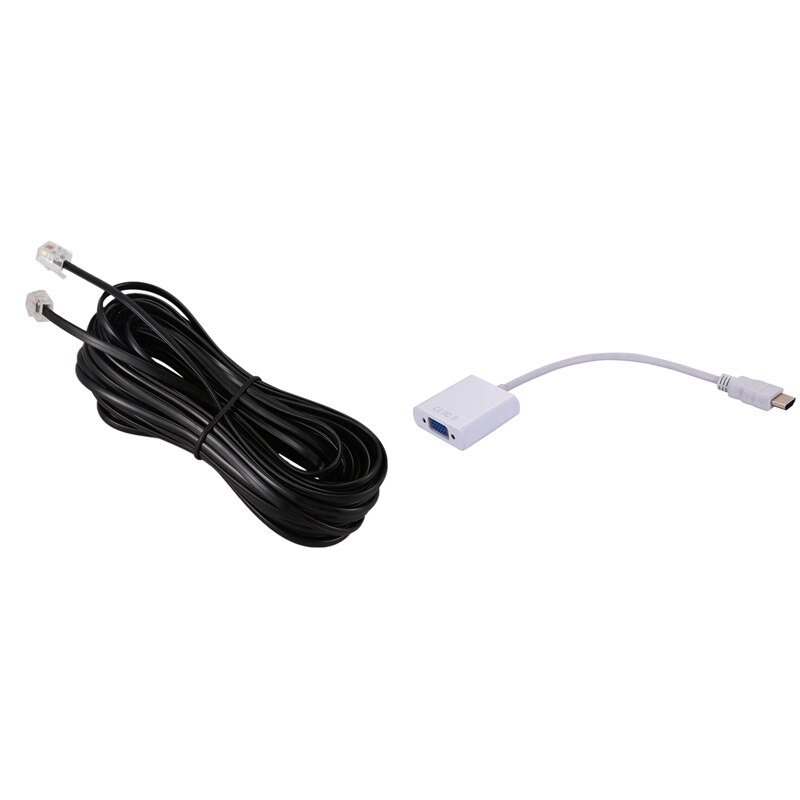 2Pcs RJ11 6P4C Telefoon Kabel 10 Meter Met Hdmi Naar Vga Hdmi Male Naar Vga Rgb Female Video Converter adapter: Default Title