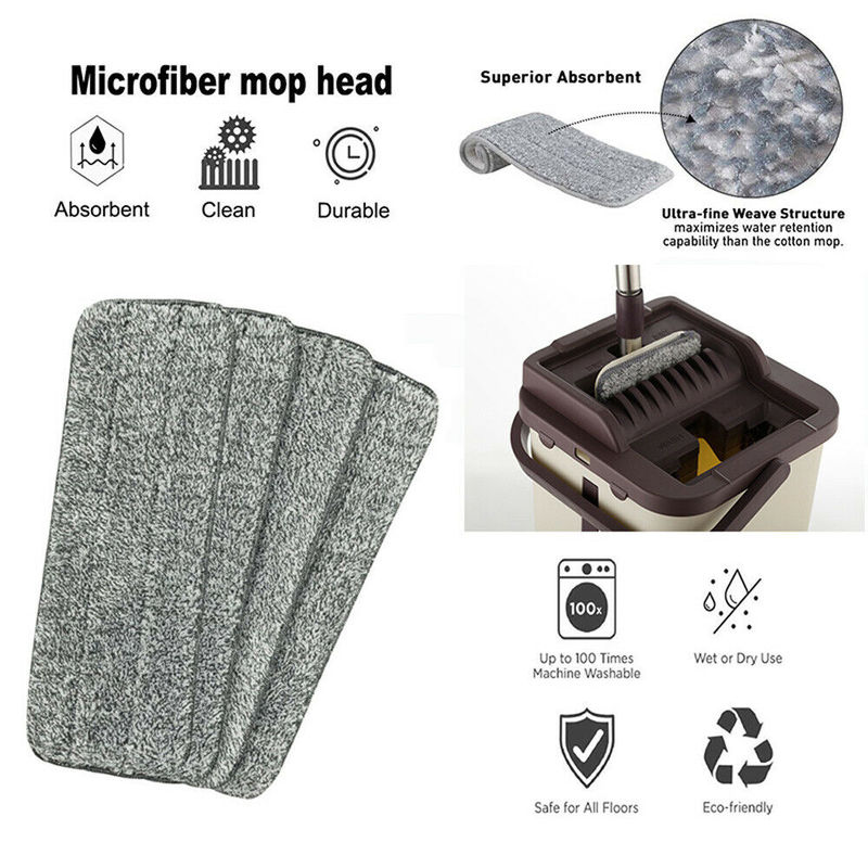 HOMTOYOU Microvezelmop voor het reinigen van vloeren met 2 navulbare flessen en 4 wasbare pads die 360 graden draaibaar zijn voor thuis, keuken, hardhout, houten tegels