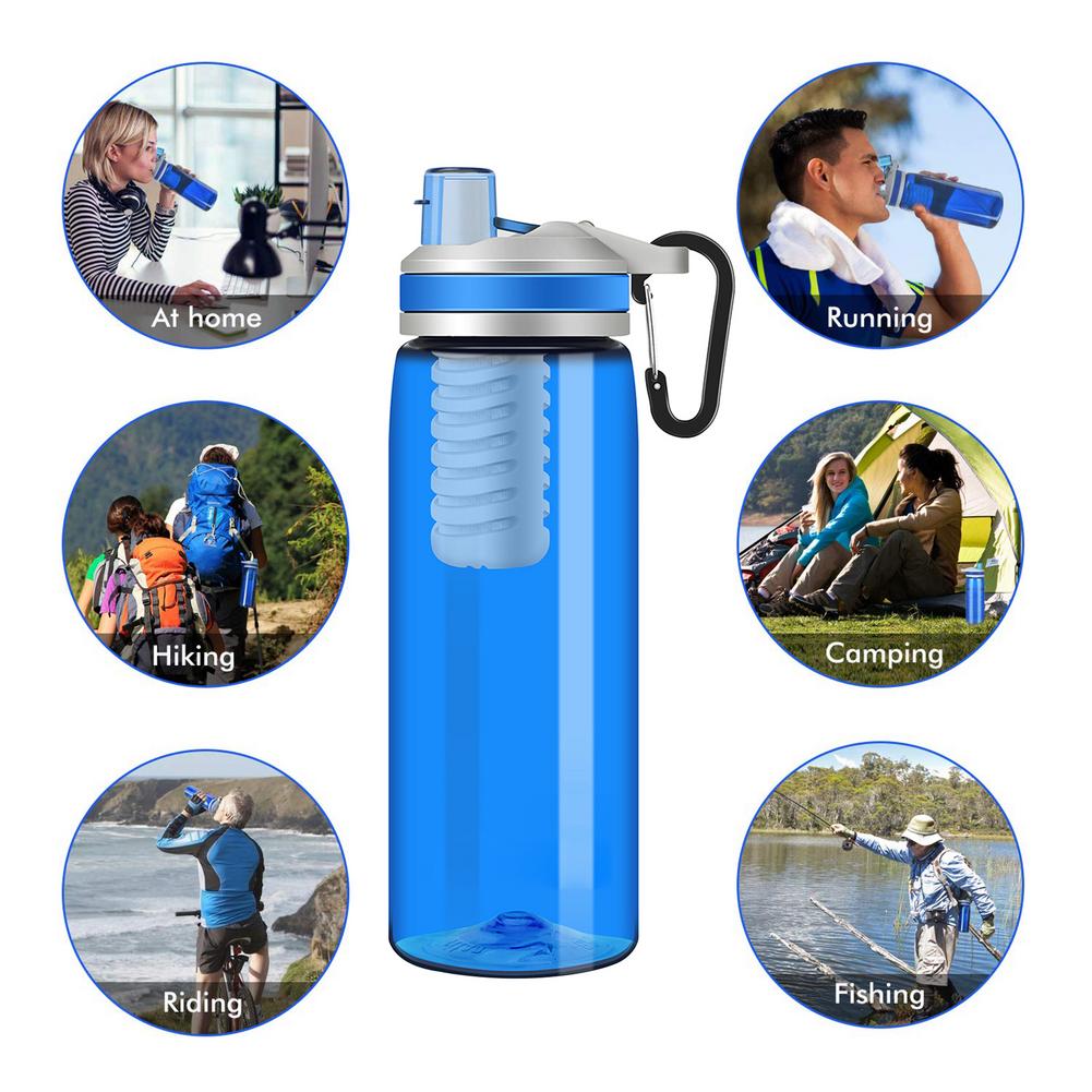 Botella de filtro de agua para acampada y senderismo, taza portátil para exteriores, de emergencia, supervivencia, Purificador Portátil, filtro de agua a prueba de fugas