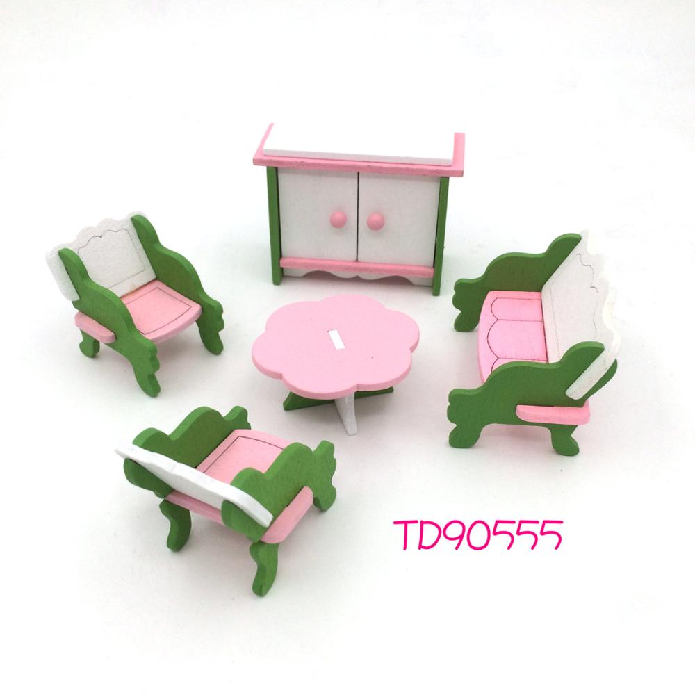 Wooden Simulation Miniature Furniture Bathroom Restaurant House Decoration Play Toys Wood Dollhouse Furniture Toys set For Kids: TD90555