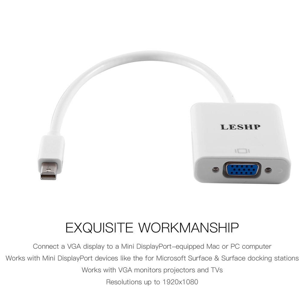 Leshp 1080P Mini Display Port Naar Vga Man-vrouw Video Adapter Converter Wit Voor Vga Monitoren Projectoren En tvs