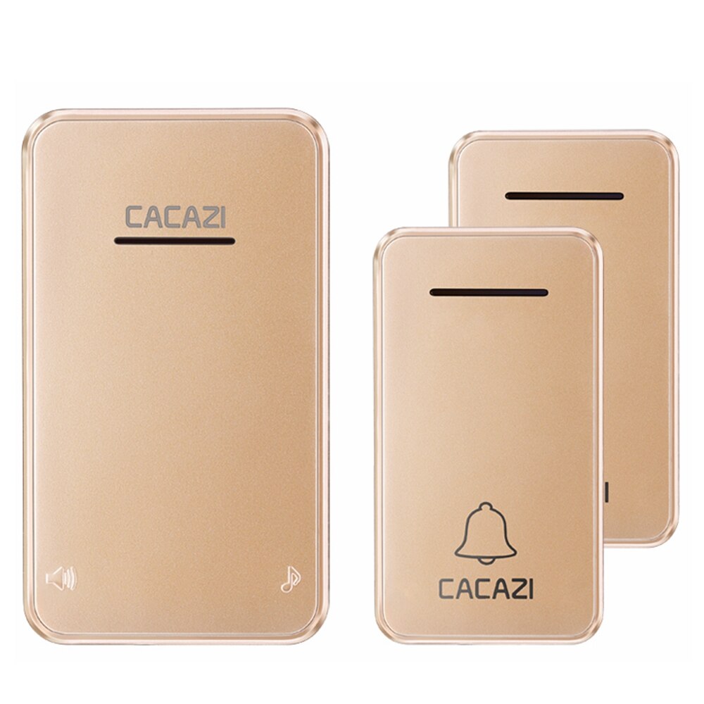 CACAZI – sonnette sans fil auto-alimentée, carillon, prise US/EU, 1/2 boutons, 1/2 récepteurs, sans batterie: 2 button 1 receiver / L'UA