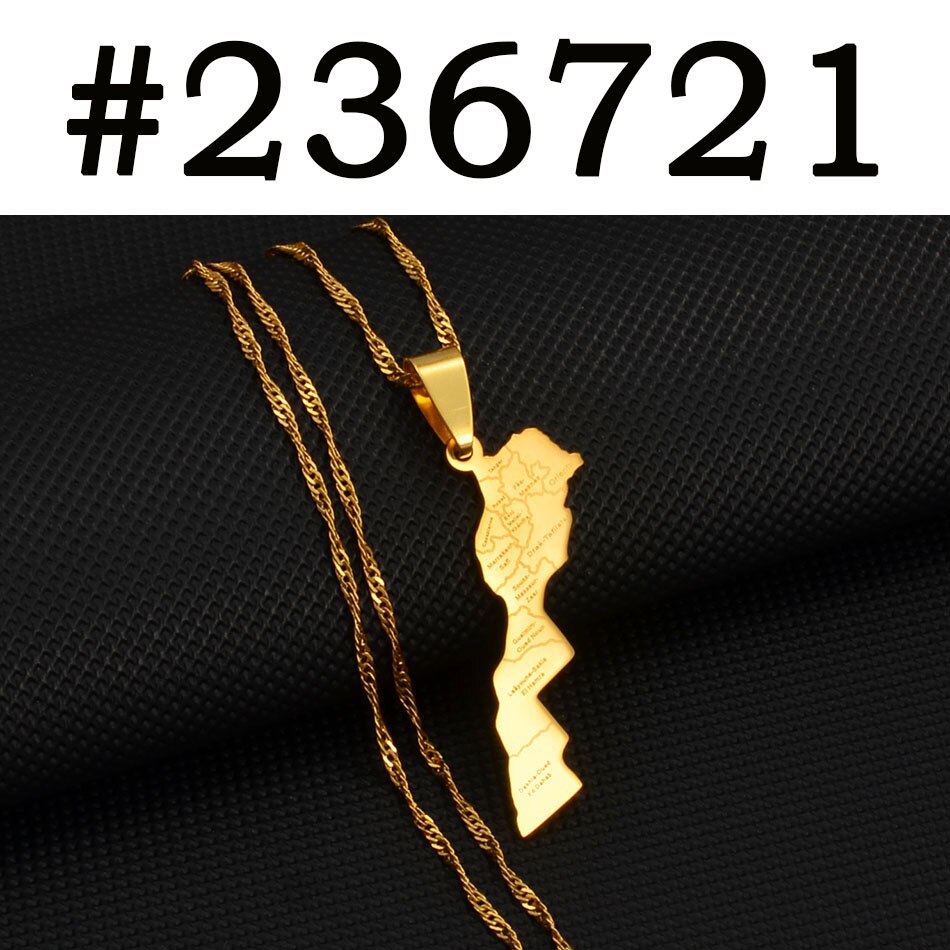 Anniyo Maroc Mappa e città Nome Collana con ciondolo Gioielli color oro per donna Uomo Mappa del Marocco @ 236721: 60cm / Luce di Colore Giallo Oro