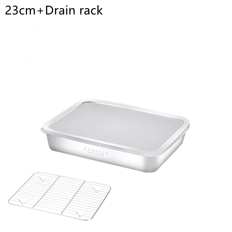 304 Stainless Steel Food Storage Box Refrigerator Food Storage Containers With Lid For Vegetable Fruit Meat Fresh Box Organizer: 23cm with rack