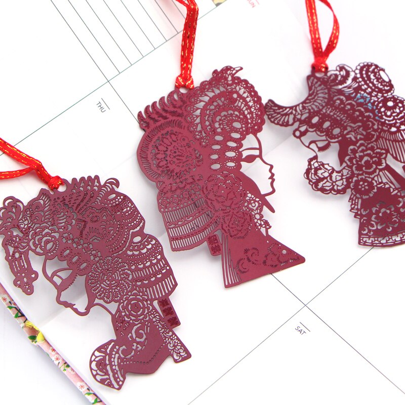 4PCS/LOT Chinese Traditional Classical Style Bookmark Peking Opera Facial Masks Metal Bookmarks Souvenir