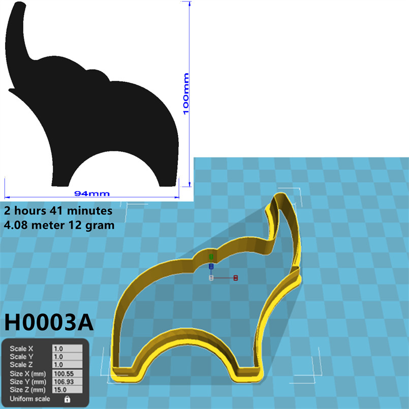 Elephant shape biscuit cutting machine biscuit embossing embossing machine cake sugar paste decoration DIY mold 3D: H0003A
