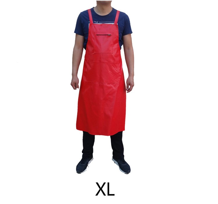Cuir coréen imperméable et tablier de cuisine, salopette en PU, pour usage domestique, pour hommes et femmes: Red XL