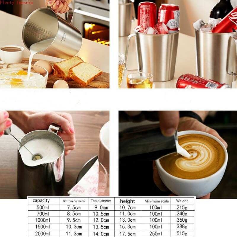 Thickened 304 stainless steel measuring scale cup graduated cylinder milk tea baking eggs spoon 500ml/700ml/1000ml/1500ml/2000ml