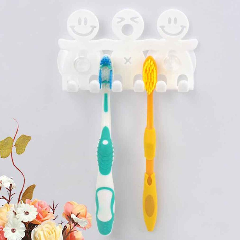 1Pc Zuig Haken 5 Positie Tandenborstel Houder Badkamer Sets Leuke Cartoon Glimlach Plastic Sucker Tandenborstelhouder Thuis Leveringen