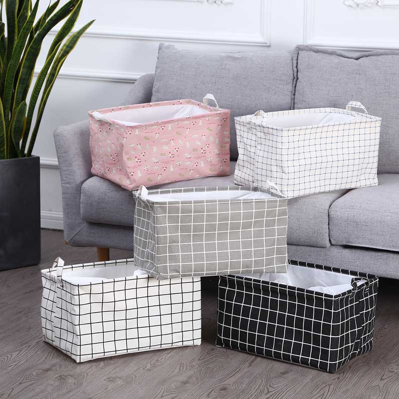 Nordic Fabric Lattice Waterproof Folding Laundry Basket for Desktop Sundries Storage Box for Toys Books Dustproof Storage Basket