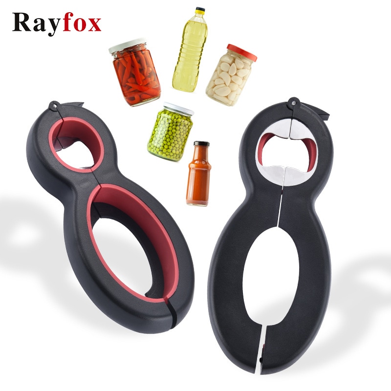 Keukenaccessoires 6 in 1 multifunctionele draaibare flesopener, barpot, drankdeksel, blikopener, wijn, bier, kurkentrekker, gereedschap