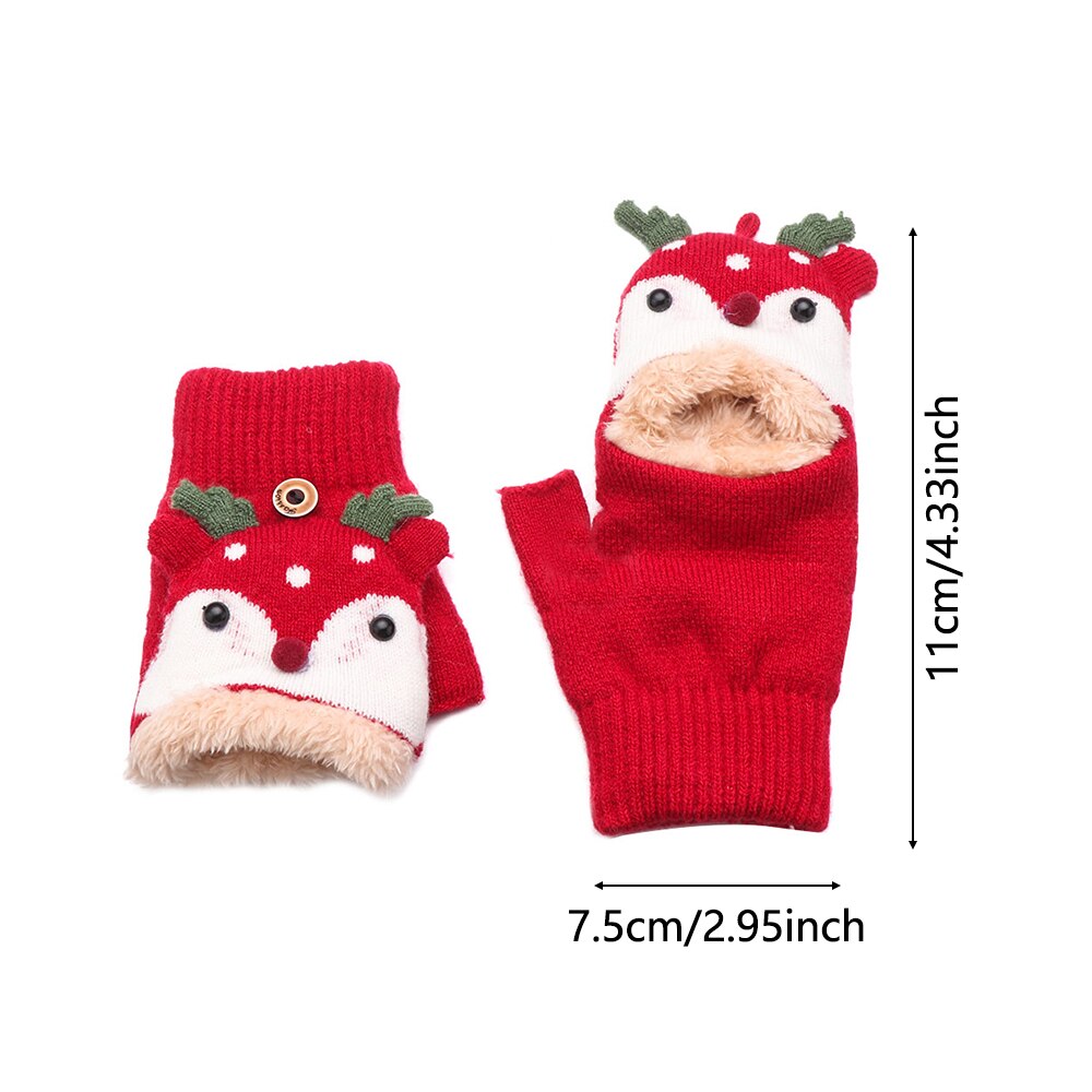 3-7 Year Old Kids Knitted Mittens Children Cute Deer Plus Velvet Padded Gloves Cartoon Kindergarten Clamshell Fingerless Gloves