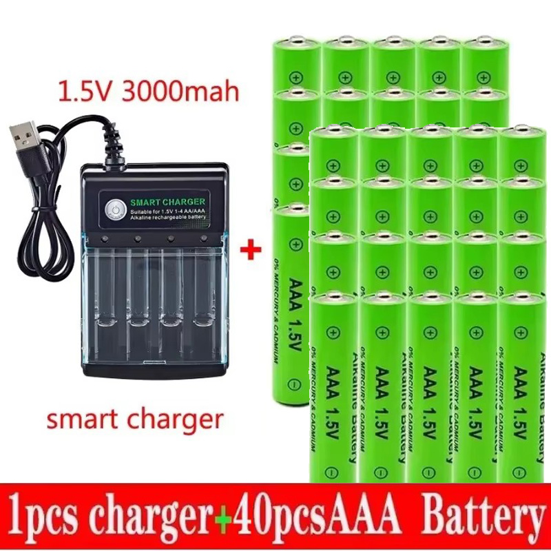 100 % neue AAA-Batterie, 3000 mAh, wiederaufladbarer Akku, AAA 1,5 V, 3000 mAh, wiederaufladbar, neue Alcalinas Drummey + Ladegerät: Anderes