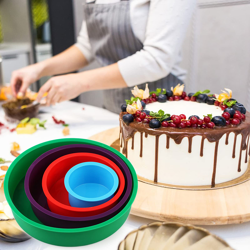 4 6 8 10 Zoll runde Silikon-Kuchenform, antihaftbeschichtet, auslaufsicher, rund, tiefe Käsekuchen-Schicht-Backformen, Kuchendosen für Geburtstags-Tier-Kuchen