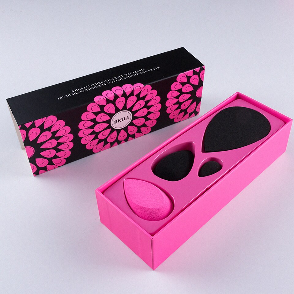 BEILI-brochas de maquillaje de ojos, Set de maquillaje de ojos de pelo de cabra Natural rojo con esponja cosmética para base de maquillaje en polvo sombra de ojos mezcla caja