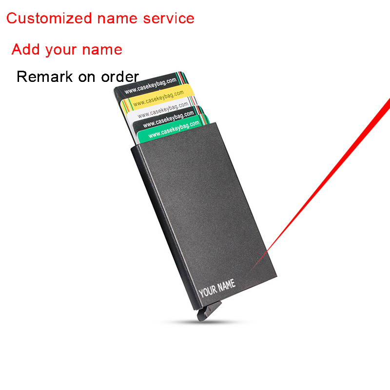 Slim Anti Protect Credit Card Holder Women Rfid Wallet Aluminum Case Porte Carte Men Travel ID Cardholder: Black name service