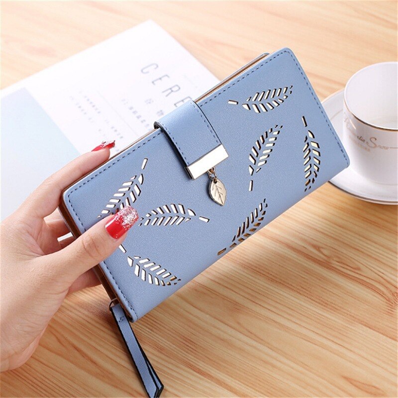 Shoelace Style Pocket Long Wallet PU Leather Multi-functional Wallet Women Coin Purse Card Holders Clutch Female Wallets Purse: C Blue