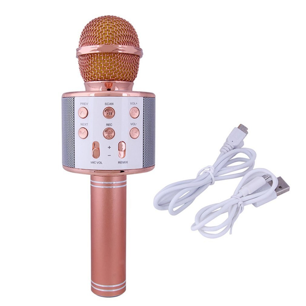 Microphone karaoké Bluetooth Microphone sans fil haut-parleur lecteur de Microfone portable enregistreur de chant micro: Rose Gold
