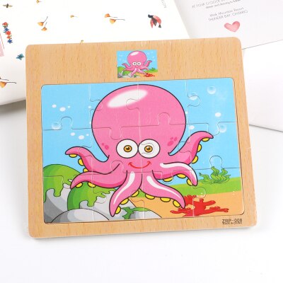 Wooden animal jigsaw baby puzzle children puzzles 3d baby enlightenment early educational toys funny game for kids toddler baby: Octopus