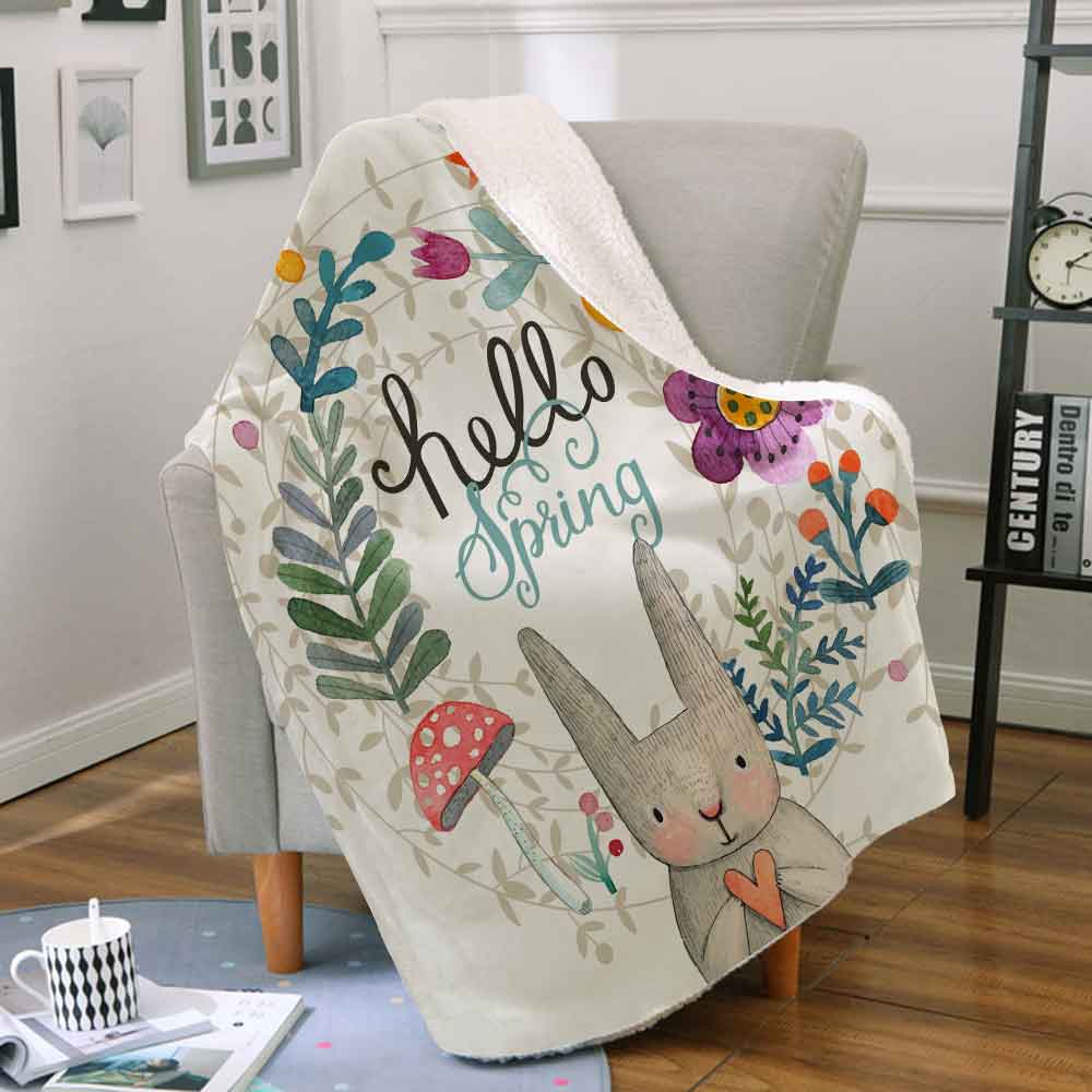Miracille Sherpa polaire lapin impression couverture Super doux décoratif jeter des couvertures sur canapé-lit chambre d'enfants couvre-lit: 006 / 75X100CM