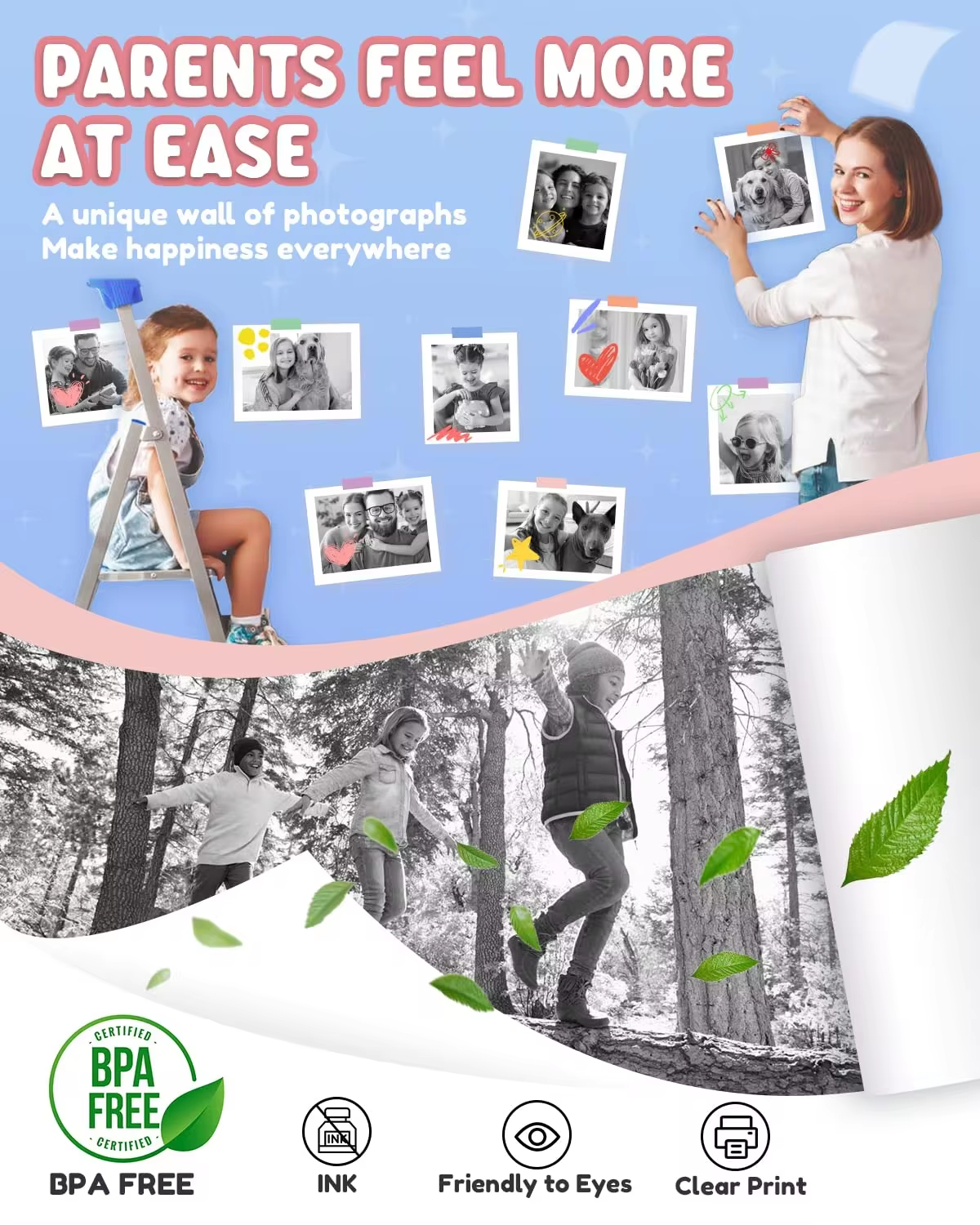 Mini-printpapier Afdrukken Camera Navulling Thermisch papier 10 rollen BPA-vrij Compatibel met alle 57 mm thermische zakprinters