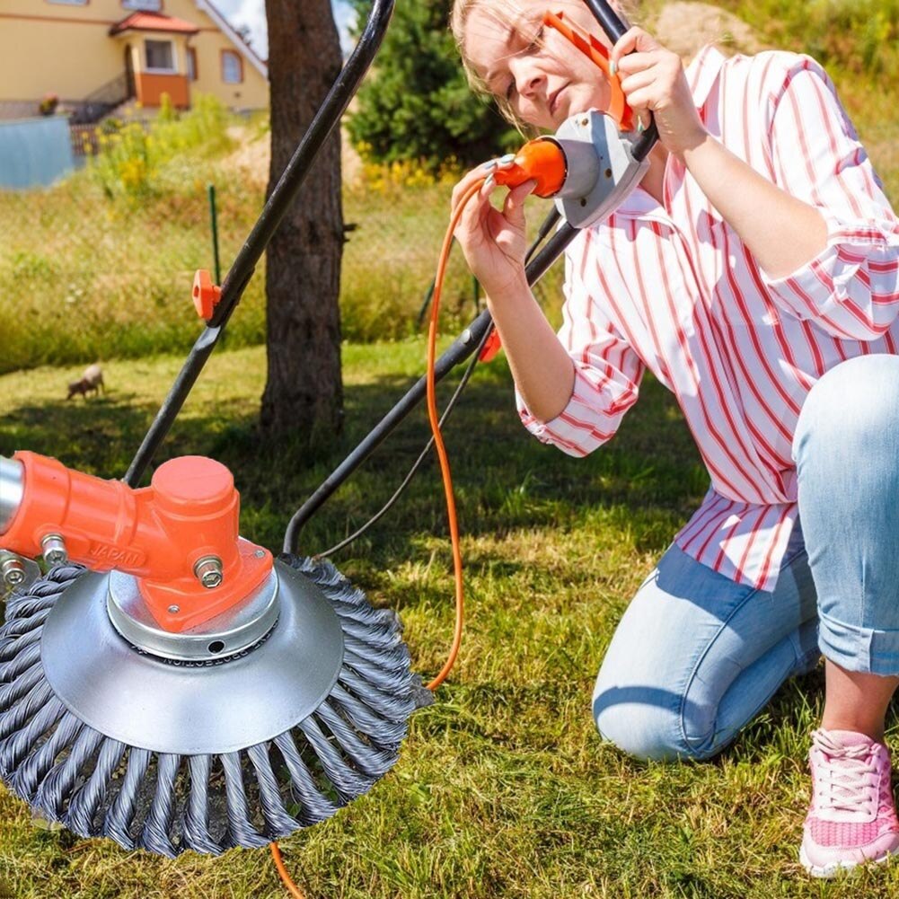 Universal Lawn Mower Grass Trimmer Head Twist Knot Brush Cutter Mower Steel Wire Wheel Brush Disc Garden Tools for Lawn Mower