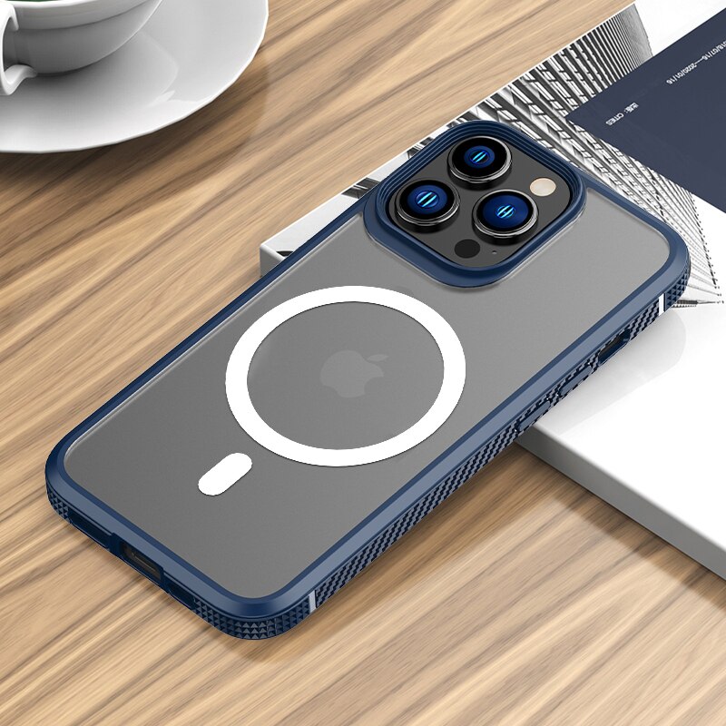 LNIOES für iPhone 13 Magnetische Fall 13 Pro Carbon Faser Matte Transparent Drahtlose Ladegerät Fall Abdeckung für iPhone 13 Pro MAX Fall: for iPhone 13 Pro / Dark Blue