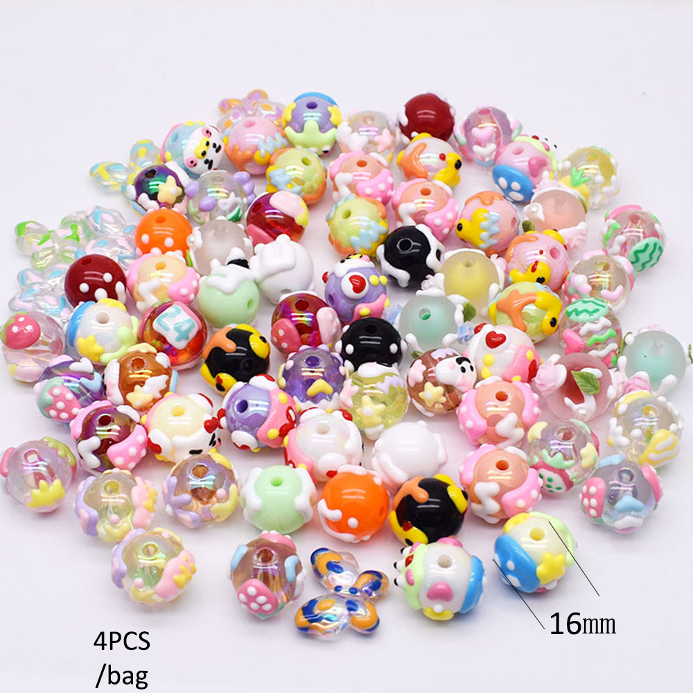 4/10pcs/bag Acrylic Beads Heart Star Flower Beads Color Painting Loose Spacer Beads for Jewelry Making DIY Phone Chain Bead Pen: Beige