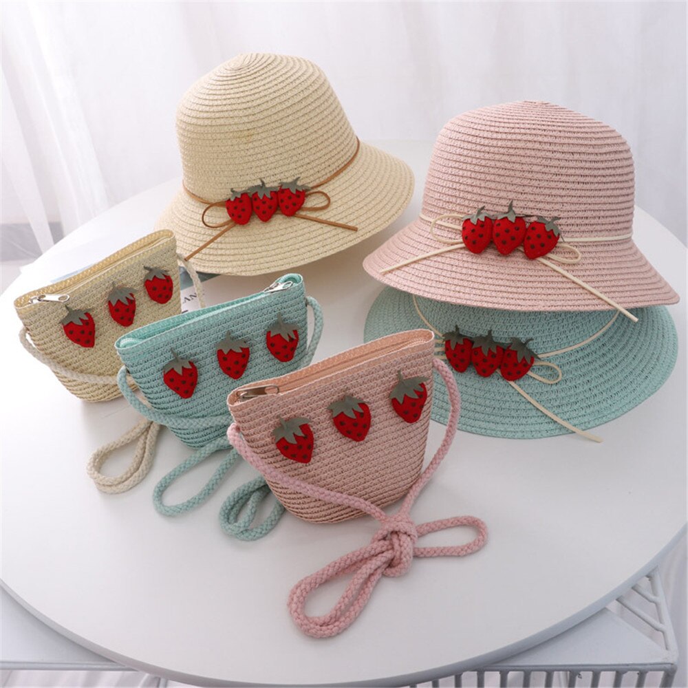 Chapeau de paille d'été pour enfants, mignon, fraise, pour la plage, pour filles de 3-8 ans