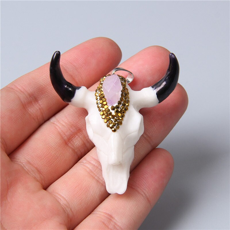 1pc weiß Knochen CZ Quartz perle Kuh Bull Ox Kopf Schädel Charms Anhänger Für halskette Schmuck machen Zubehör Erkenntnisse männer