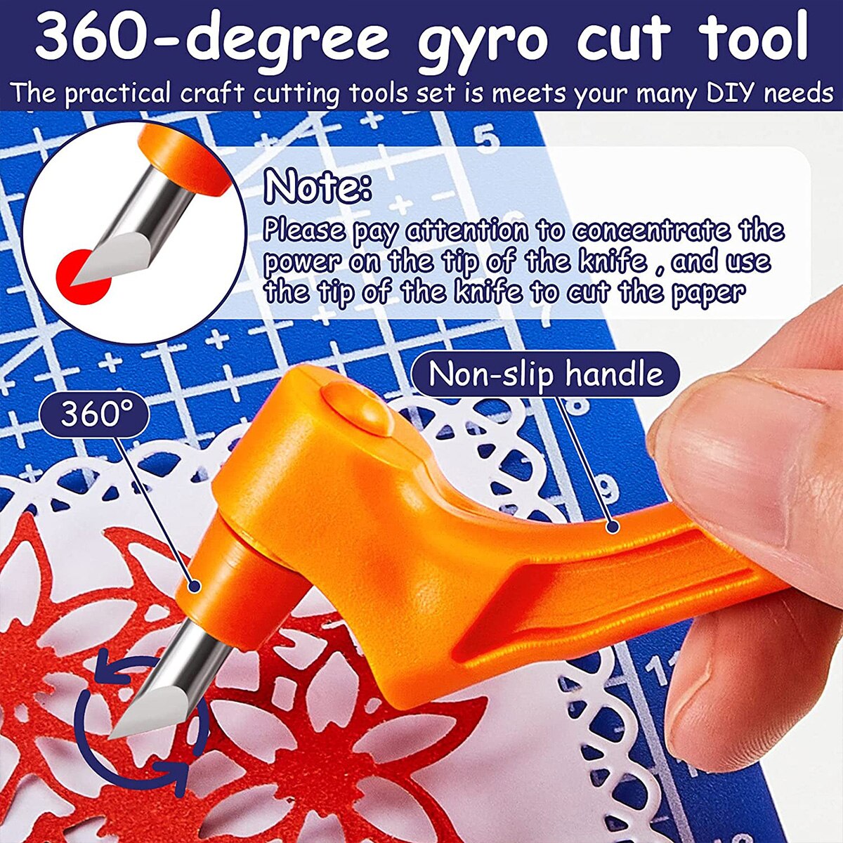Craft Cutting Tools 360 Degree Rotating Gyro Cutting Tools Art Cutting Tools With 15/30/45 Degree Blades Cutting Mat Steel Ruler