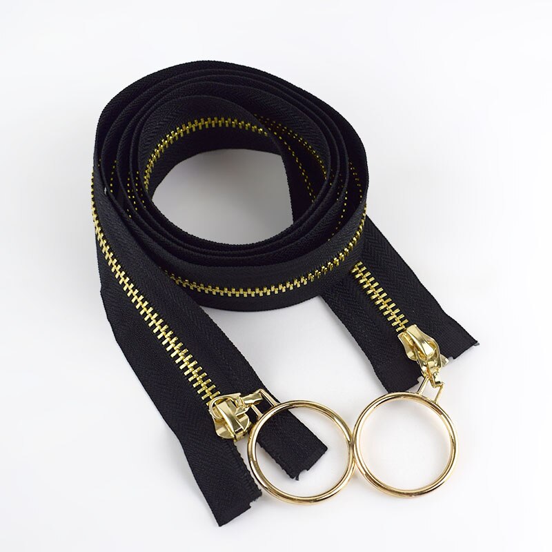 1pc 120cm o ring guld silver metall blixtlås dubbla skjutreglage öppna dragkedjor för att sy kappa gör det själv kläder skräddarverktyg: Svart guld