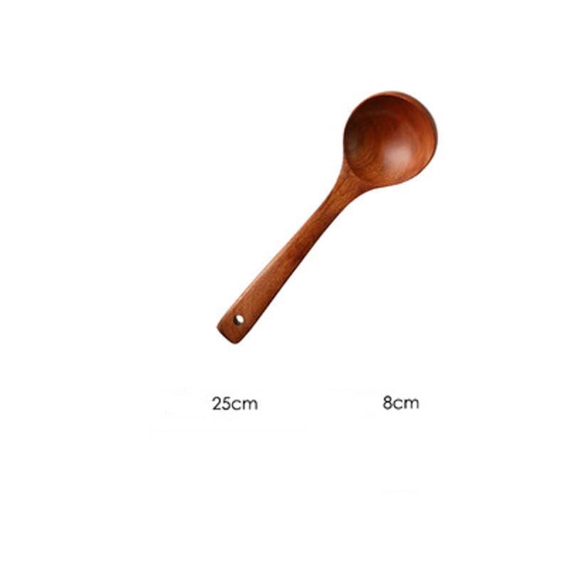 FANCITY Soup spoon household large spoon long handle spoon wooden soup porridge spoon wooden spoon large wooden trumpet: 3