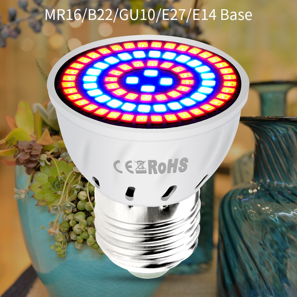 Ac220v e27 phyto lamper  e14 ledet fitolampy  gu10 lampe til planter  b22 fullspektre frøplante pære  MR16 ledet vekst lys uv  ir 4w 6w 8w