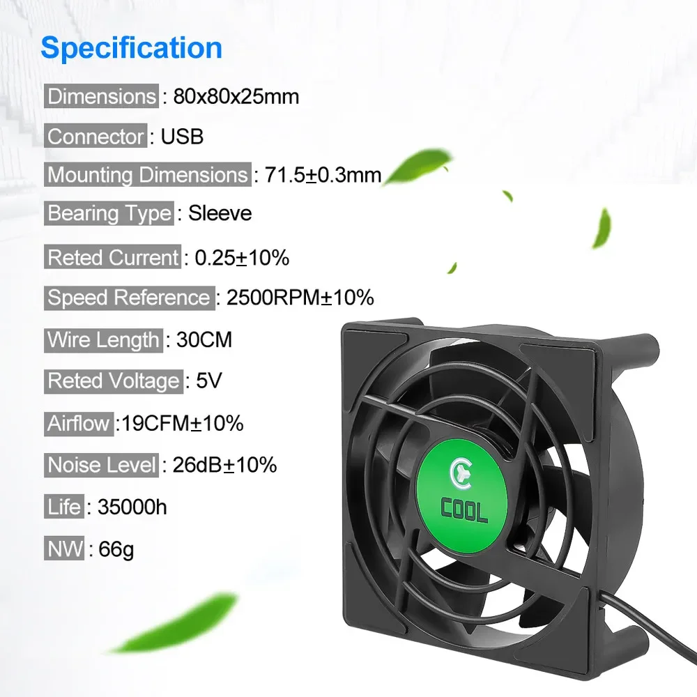 DC 5V USB Mini Lüfter 7 Flügel für TV Box Set Top Box 80x80x25mm leise TV Box Kühler mit 30cm Kabel Familie