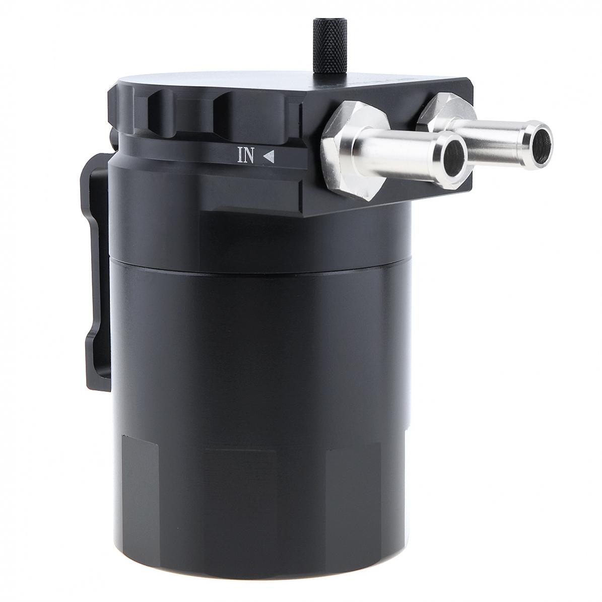 Universal Black Aluminum Baffled Oil Catch Can Oil Filter Tank Round Reservoir Breather with Fittings and Oil Dipstick