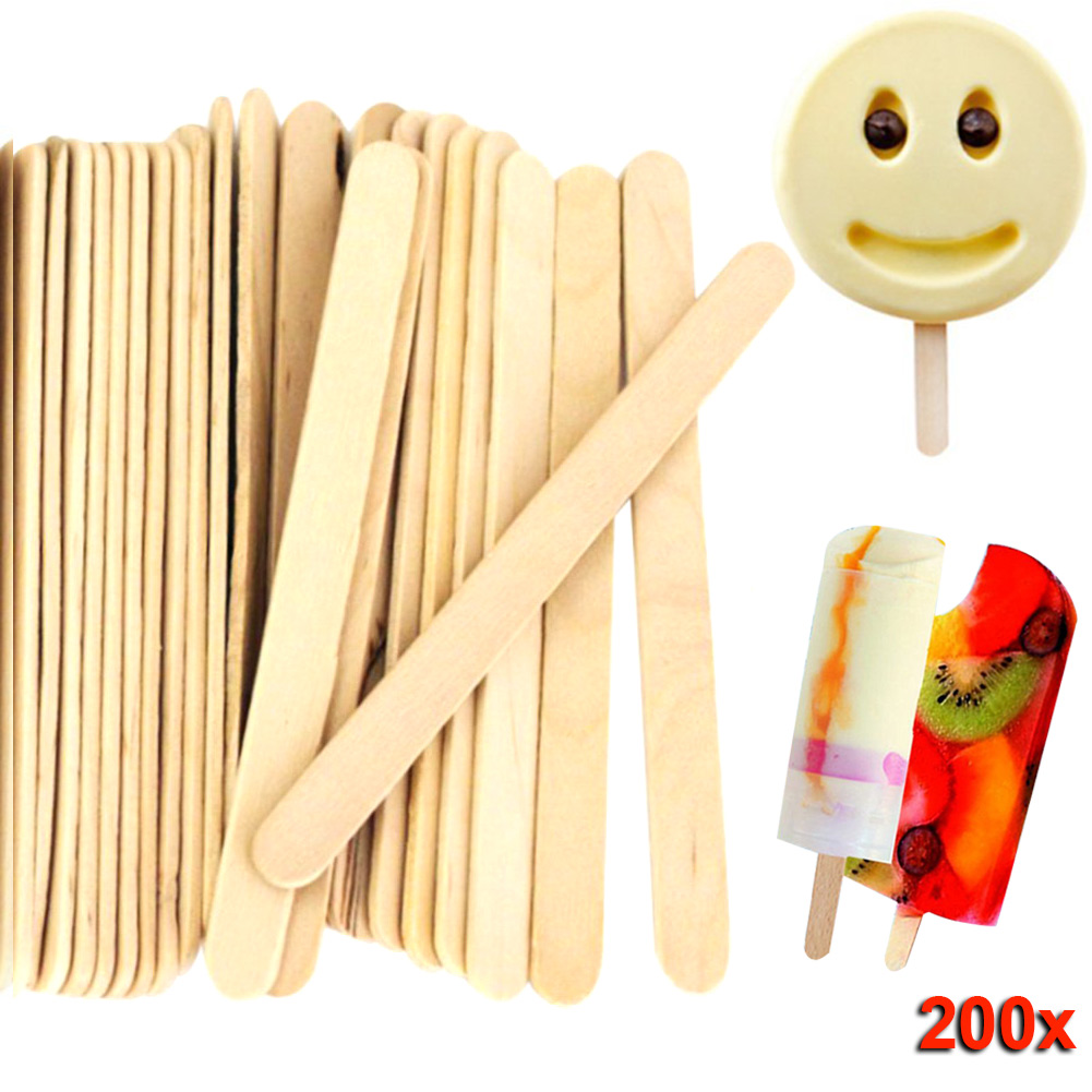 200pcs Wooden Ice Cream Sticks Treat Sticks Freezer Pop Sticks Wooden Sticks for Ice Cream Bars 65/93/114/140/150mm 99 L: 65mm