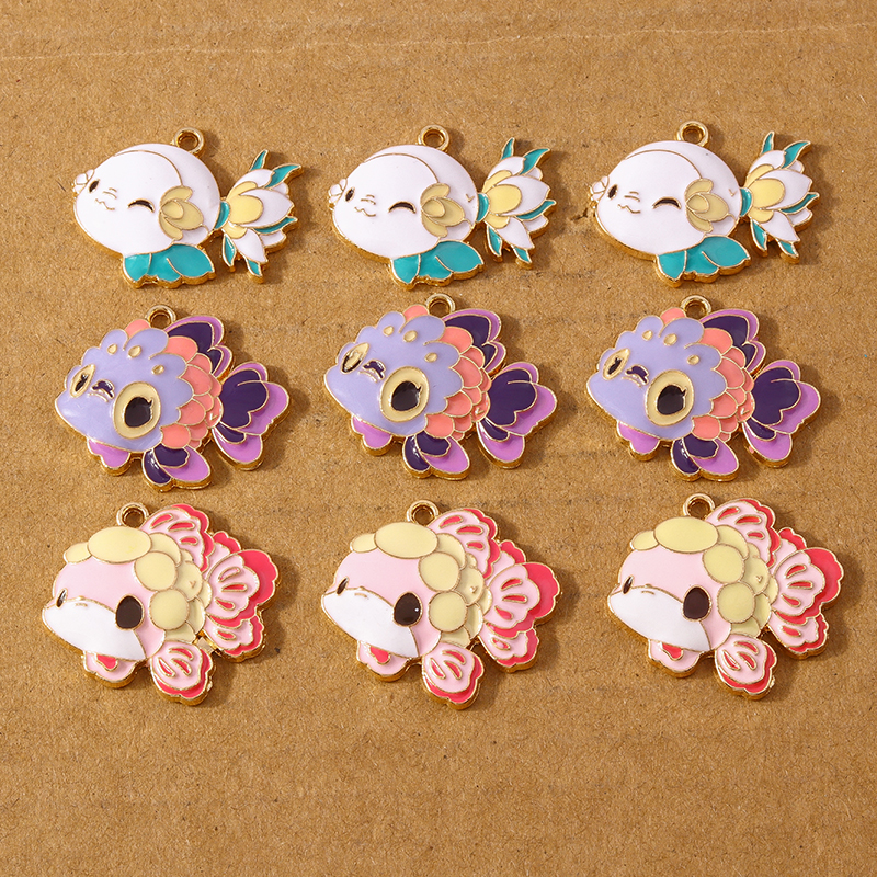 10 stk. søde emalje fiskecharme vedhæng til halskæder, øreringe, gør-det-selv armbånd, håndlavede smykker, tilbehør, forsyninger: Titanium belagt