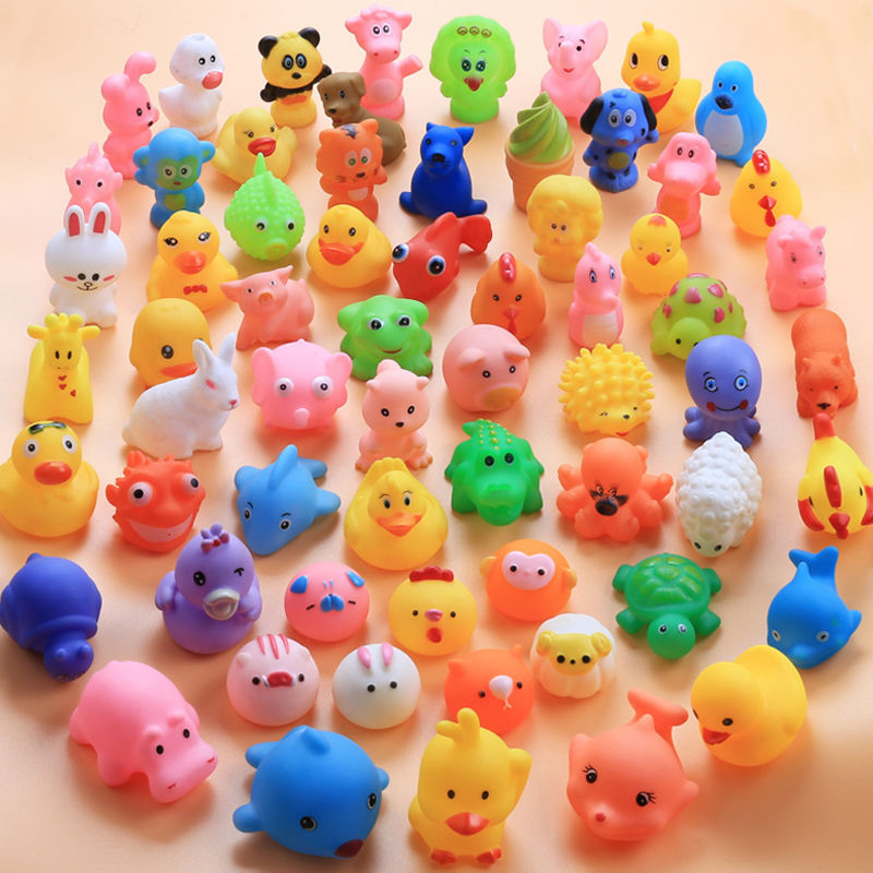 Small Animal Baby Bath Toy Water Squeeze Sounding Dabbling Soft Rubber Duck Kids Duckling Toys for Toddler 3 Years Shower Games
