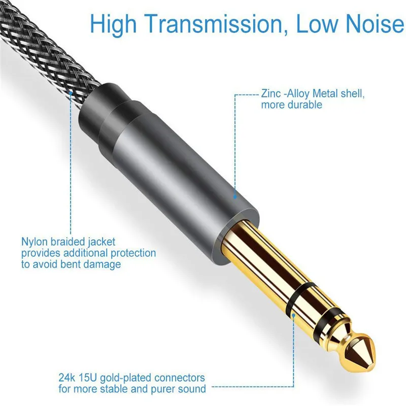 3.5mm to Double 6.35mm TRS Cable AUX Male Mono 6.35 Jack to Stereo 3.5 Jack Audio Cable for Mixer Amplifier 6.35mm Adapter